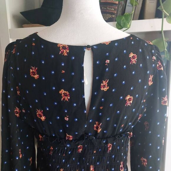 Free People Two Faces Print Mini Dress Smocked Bodice Size Small - Picture 8 of 9